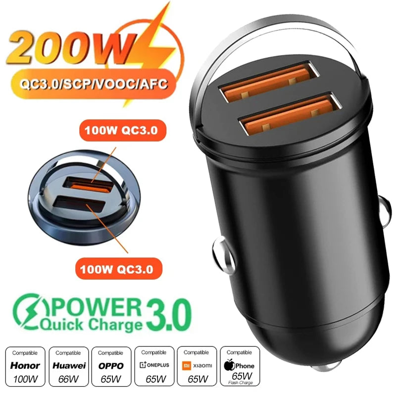 100W/200W Mini Lighter Fast Charging Car USB Type C Charger